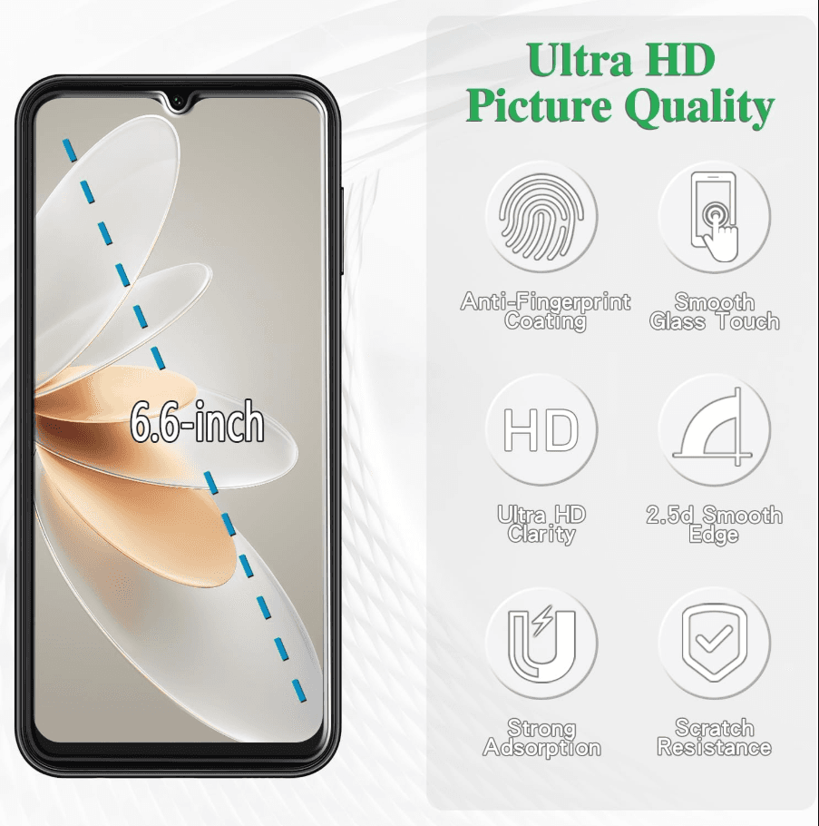Samsung Galaxy A14 Tempered Glass Screen Protector (2 Pack) – 9H HD Clear 2.5D Rounded Edge