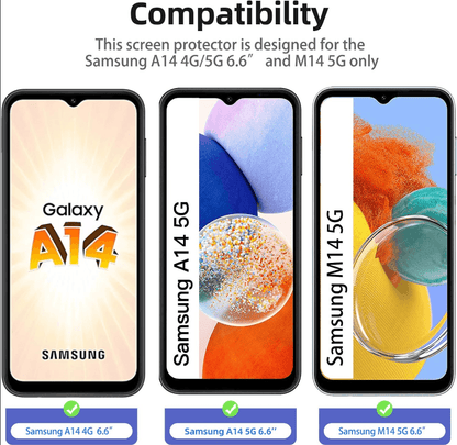 Samsung Galaxy A14 Tempered Glass Screen Protector – 9H HD Clear 2.5D Rounded Edge