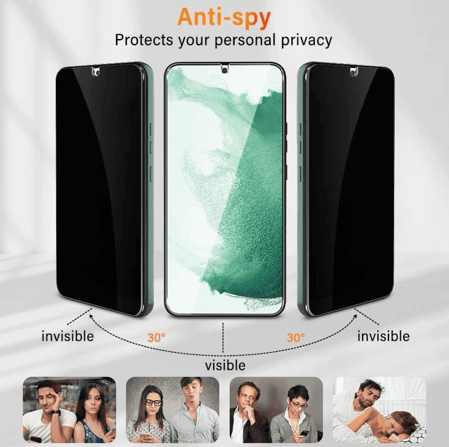 Samsung Galaxy A22 4G Privacy Tempered Glass Screen Protector (2 Pack) – 9H HD Anti-Spy, 2.5D Rounded Edge, Impact & Scratch Resistant