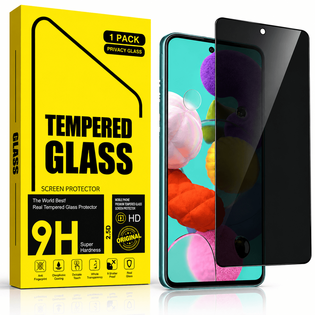 Samsung Galaxy A51 Privacy Tempered Glass Screen Protector – 9H HD Anti-Spy, 2.5D Rounded Edge, Impact & Scratch Resistant