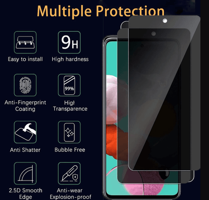 Samsung Galaxy A51 Privacy Tempered Glass Screen Protector (2 Pack) – 9H HD Anti-Spy, 2.5D Rounded Edge, Impact & Scratch Resistant