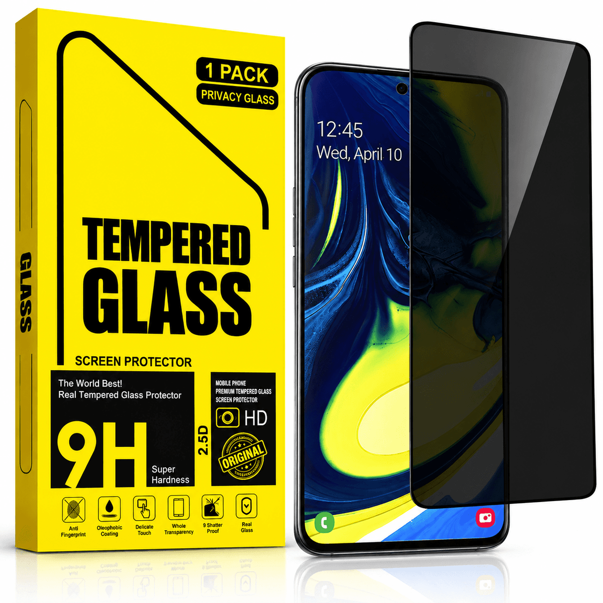 Samsung Galaxy A80 Privacy Tempered Glass Screen Protector – 9H HD Anti-Spy, 2.5D Rounded Edge, Impact & Scratch Resistant