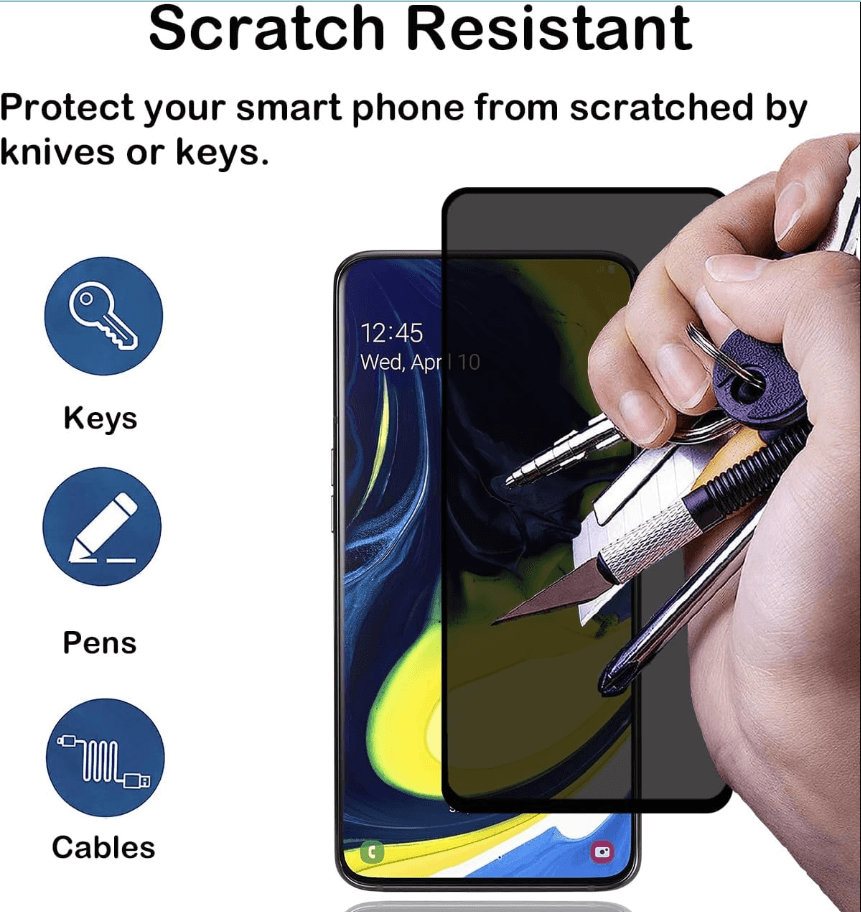 Samsung Galaxy A80 Privacy Tempered Glass Screen Protector – 9H HD Anti-Spy, 2.5D Rounded Edge, Impact & Scratch Resistant