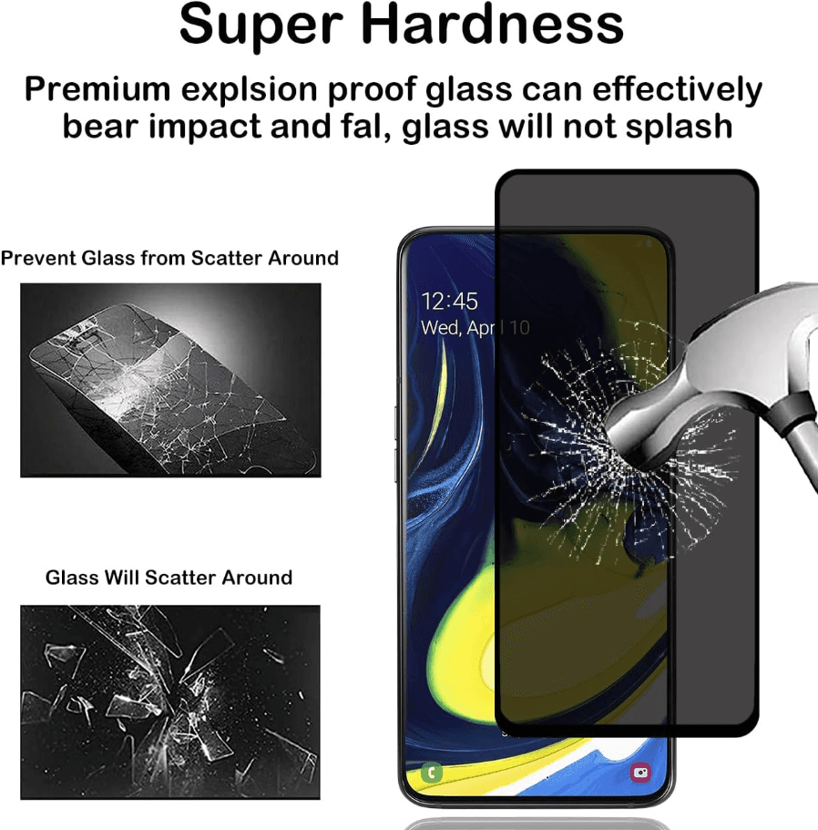 Samsung Galaxy A80 Privacy Tempered Glass Screen Protector (2 Pack) – 9H HD Anti-Spy, 2.5D Rounded Edge, Impact & Scratch Resistant
