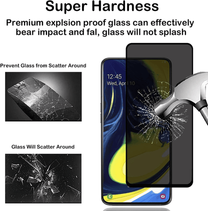 Samsung Galaxy A80 Privacy Tempered Glass Screen Protector (2 Pack) – 9H HD Anti-Spy, 2.5D Rounded Edge, Impact & Scratch Resistant