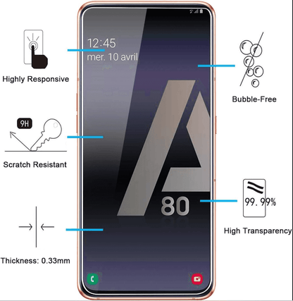 Samsung Galaxy A80 Tempered Glass Screen Protector (2 Pack) – 9H HD Clear 2.5D Rounded Edge