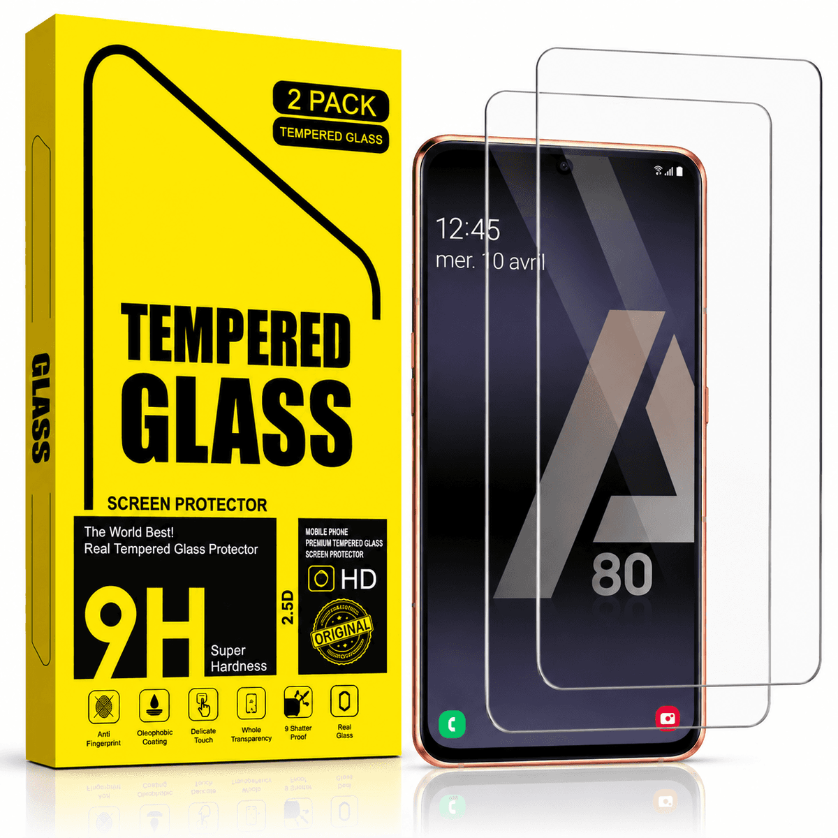 Samsung Galaxy A80 Tempered Glass Screen Protector (2 Pack) – 9H HD Clear 2.5D Rounded Edge