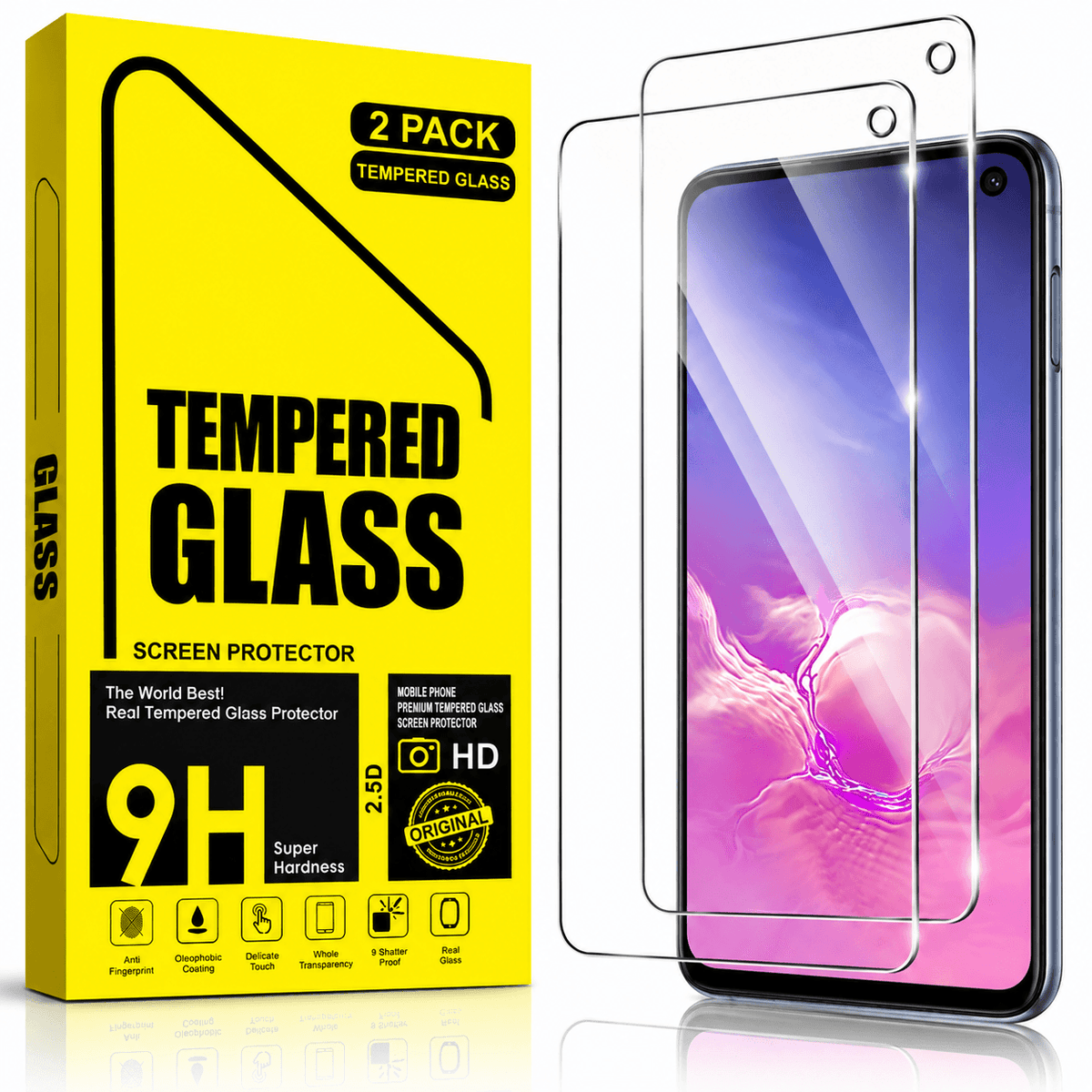 Samsung Galaxy S10E Tempered Glass Screen Protector (2 Pack) – 9H HD Clear 2.5D Rounded Edge