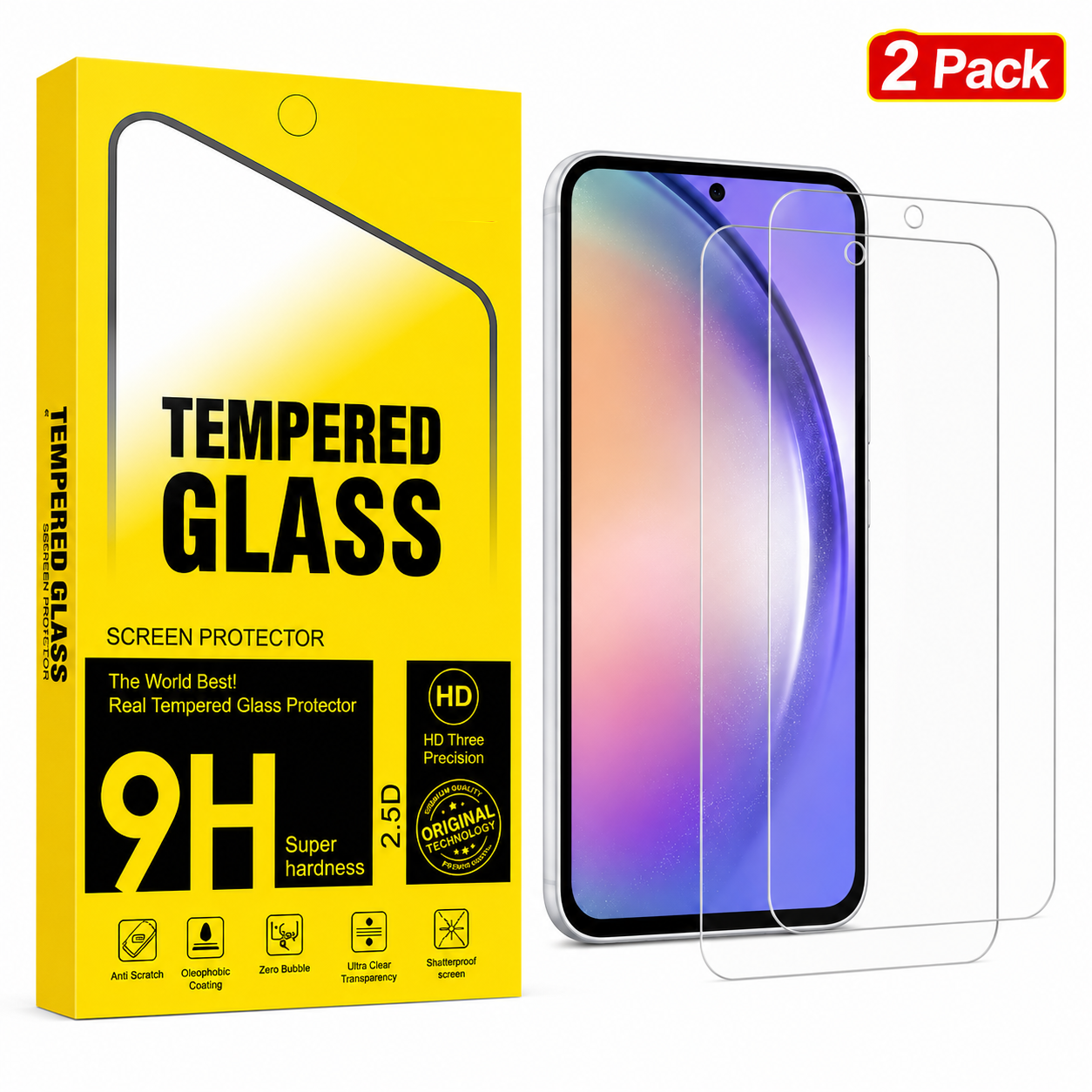 Samsung Galaxy S23 Clear Tempered Glass Screen Protector (2 Pack) – 9H HD, 2.5D Rounded Edge, Impact & Scratch Resistant