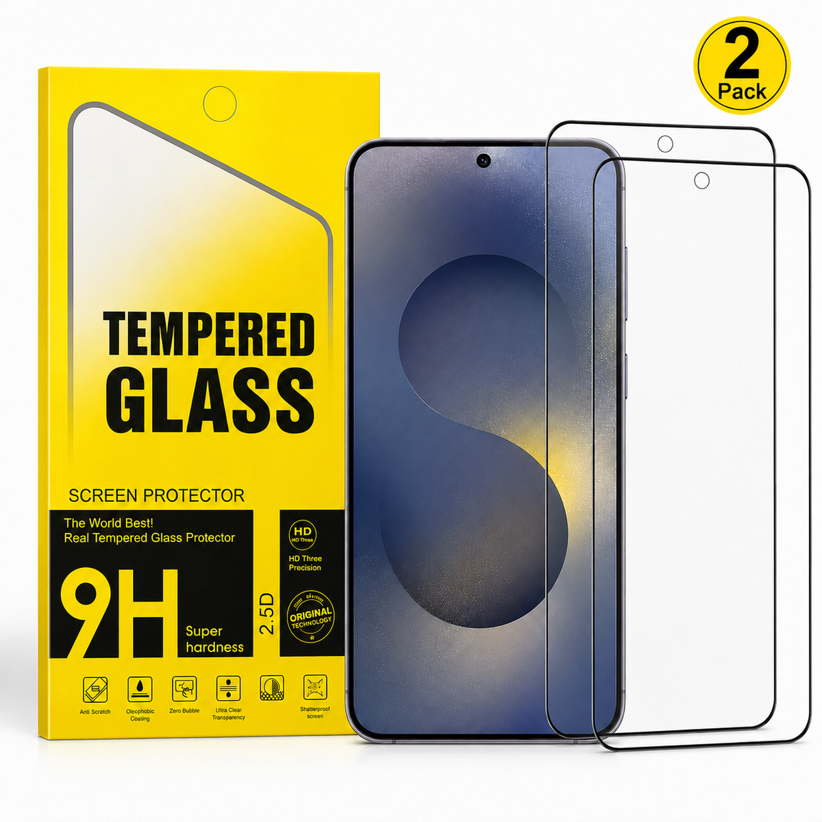 Samsung Galaxy S25 FE Clear Tempered Glass Screen Protector (2 Pack) – 9H HD, 2.5D Rounded Edge, Impact & Scratch Resistant
