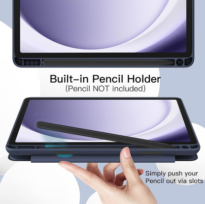 Ultra-Thin PU Leather Magnetic Case with Pencil Holder for Samsung Galaxy Tab A9 – Full Body Protective Folio Cover (Blue)