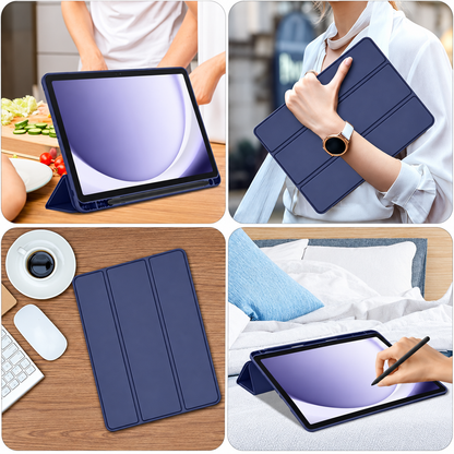 Ultra-Thin PU Leather Magnetic Case with Pencil Holder for Samsung Galaxy Tab A9 – Full Body Protective Folio Cover (Blue)