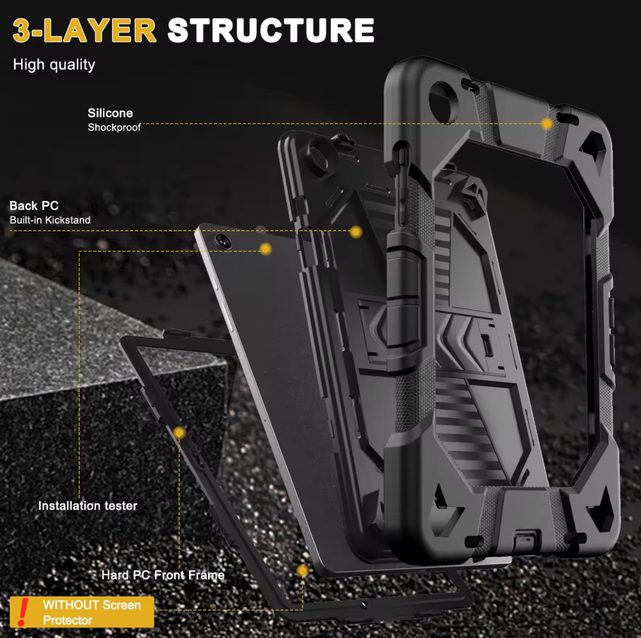 Samsung Galaxy Tab A9+ Rugged Shockproof Case with Kickstand (Black)