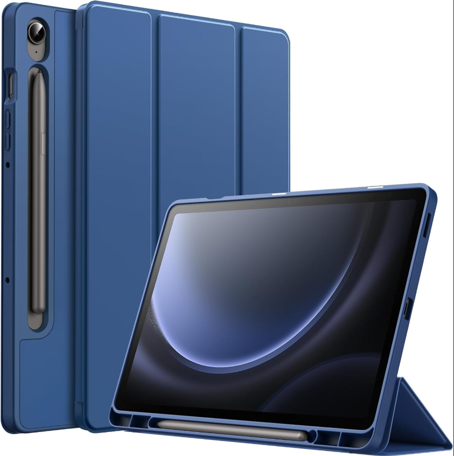 Ultra-Thin PU Leather Magnetic Case with Pencil Holder for Samsung Galaxy Tab S10 FE – Full Body Protective Folio Cover (Blue)