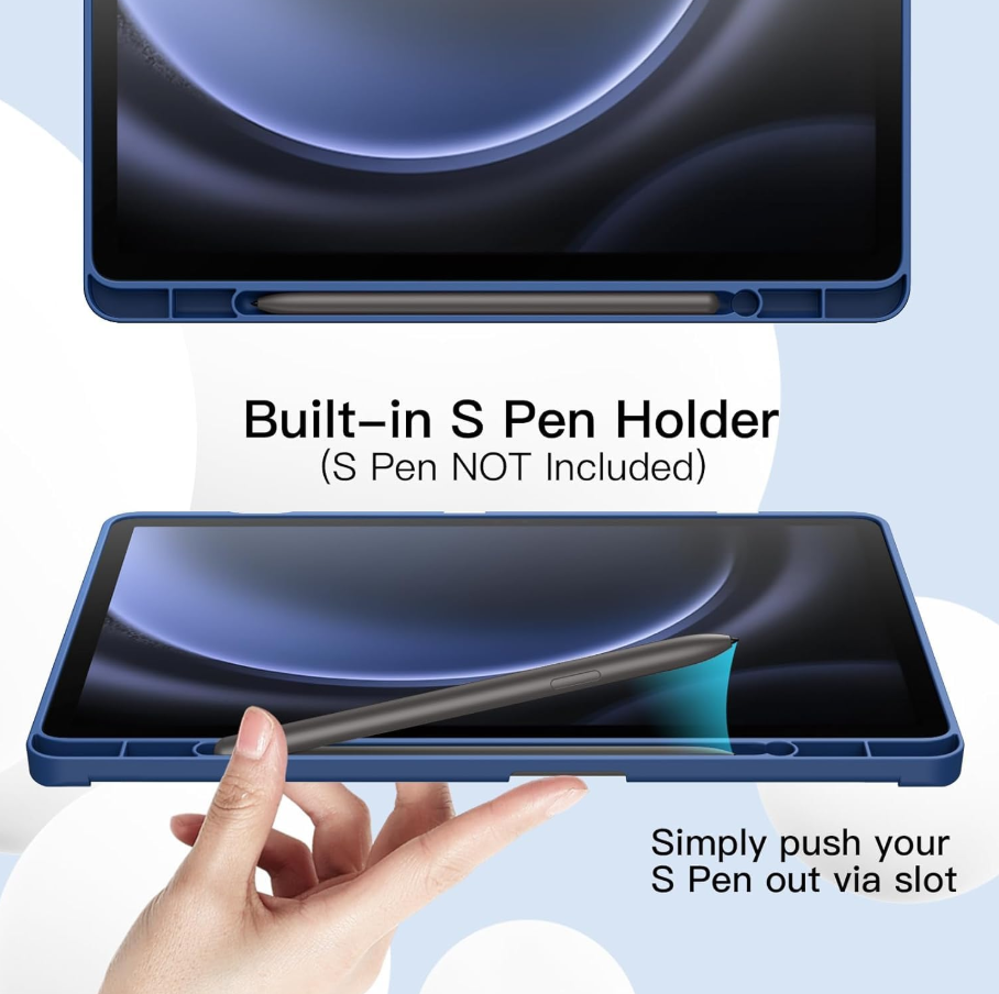 Ultra-Thin PU Leather Magnetic Case with Pencil Holder for Samsung Galaxy Tab S9 – Full Body Protective Folio Cover (Blue)