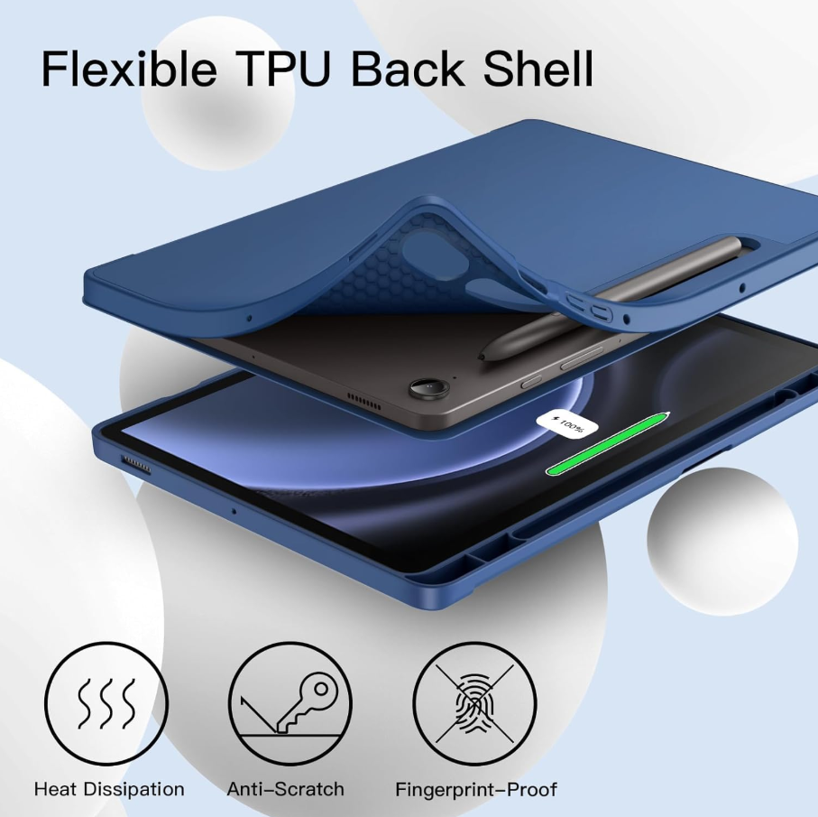 Ultra-Thin PU Leather Magnetic Case with Pencil Holder for Samsung Galaxy Tab S9 – Full Body Protective Folio Cover (Blue)