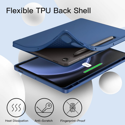 Ultra-Thin PU Leather Magnetic Case with Pencil Holder for Samsung Galaxy Tab S10 FE – Full Body Protective Folio Cover (Blue)