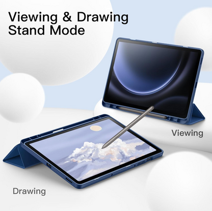 Ultra-Thin PU Leather Magnetic Case with Pencil Holder for Samsung Galaxy Tab S10 FE – Full Body Protective Folio Cover (Blue)