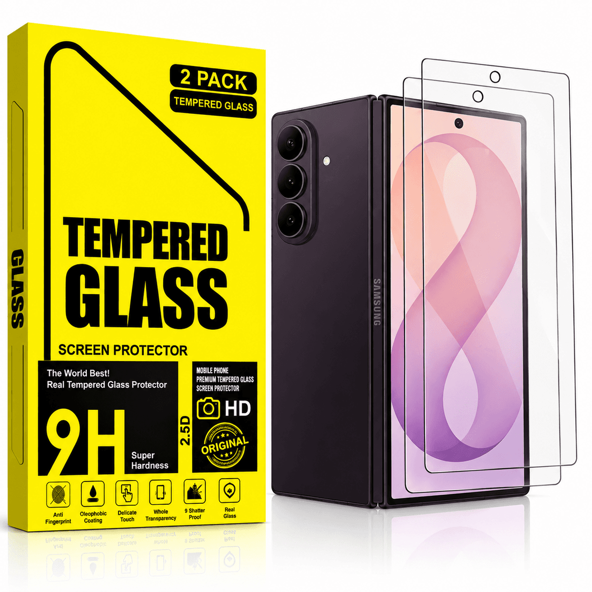 Samsung Galaxy Z Fold 8 Ultra Tempered Glass Screen Protector (2 Pack) – 9H HD Clear 2.5D Rounded Edge