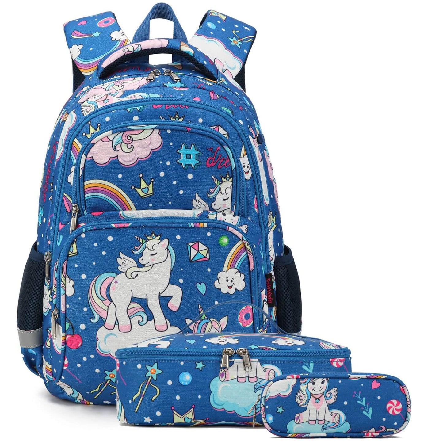 Blue Rainbow Unicorn Backpack & School Bags for Girls