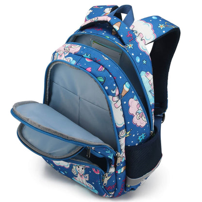 Blue Rainbow Unicorn Backpack & School Bags for Girls