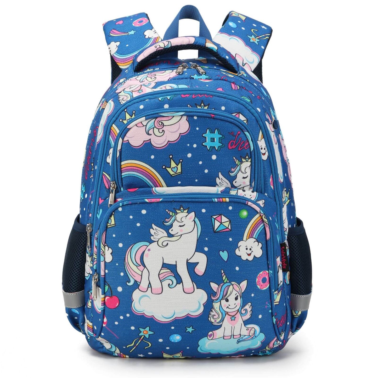 Blue Rainbow Unicorn Backpack & School Bags for Girls