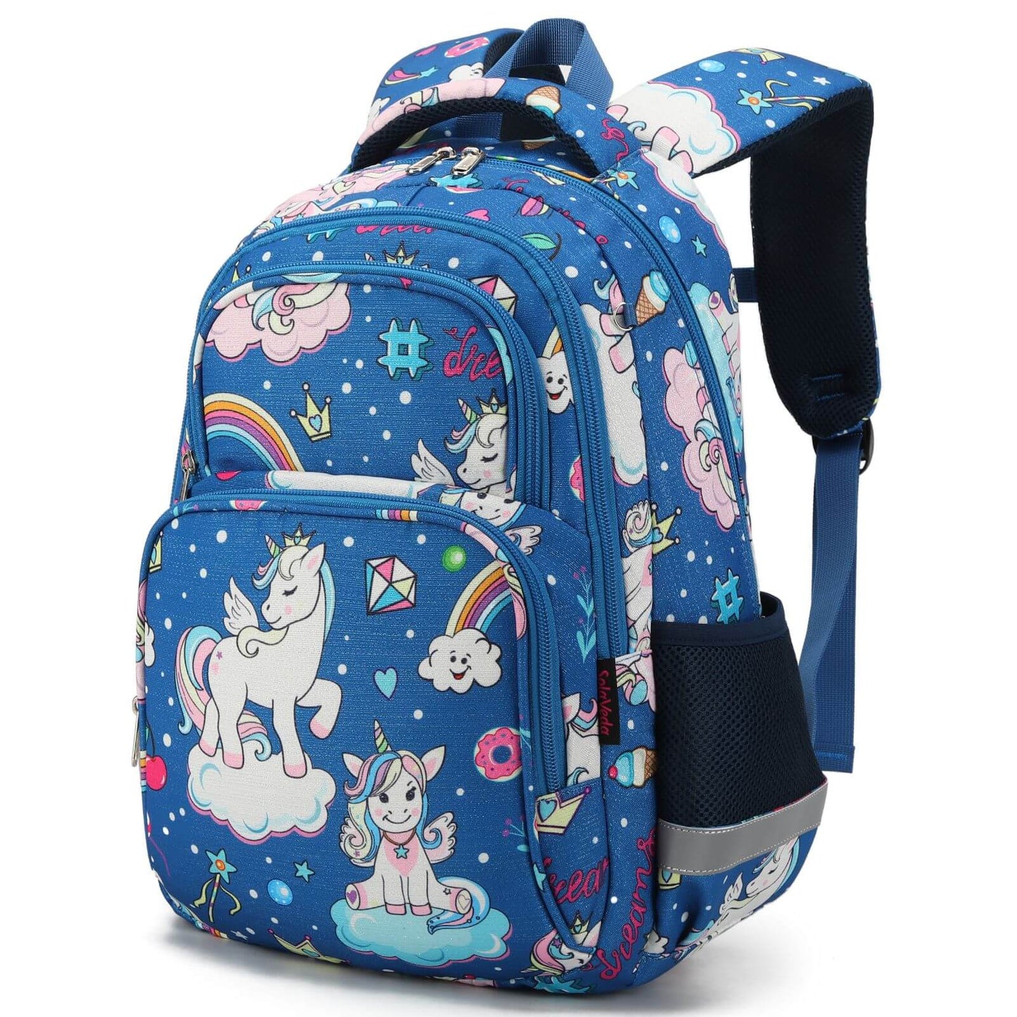 Blue Rainbow Unicorn Backpack & School Bags for Girls