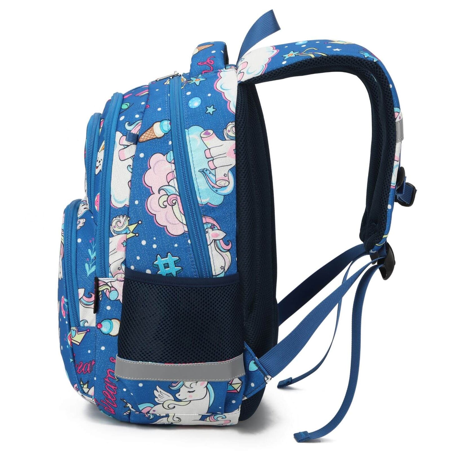 Blue Rainbow Unicorn Backpack & School Bags for Girls