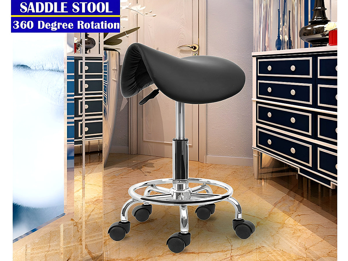 Rolling Saddle Stool PU Leather