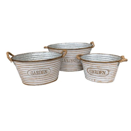 Set/3 Garden Buckets with Rope Handles at online8 furniture store Auckland