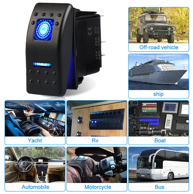 Waterproof Marine Boat Rocker Switch Toggle 12V 24V, 5 Pin SPST ON-Off Switch