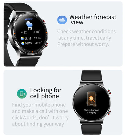 Black Smart Watch Leather Strap-Christmas Gift