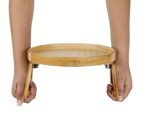25cm Round Wooden Clip-On Foldable Sofa Arm Tray