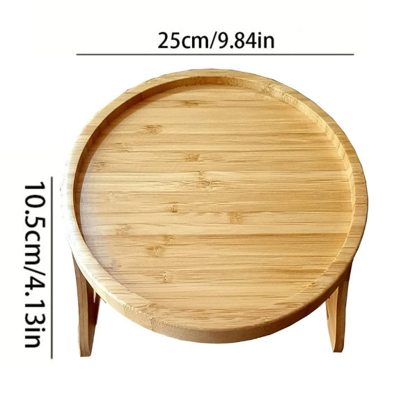 25cm Round Wooden Clip-On Foldable Sofa Arm Tray