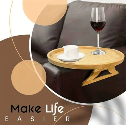 25cm Round Wooden Clip-On Foldable Sofa Arm Tray