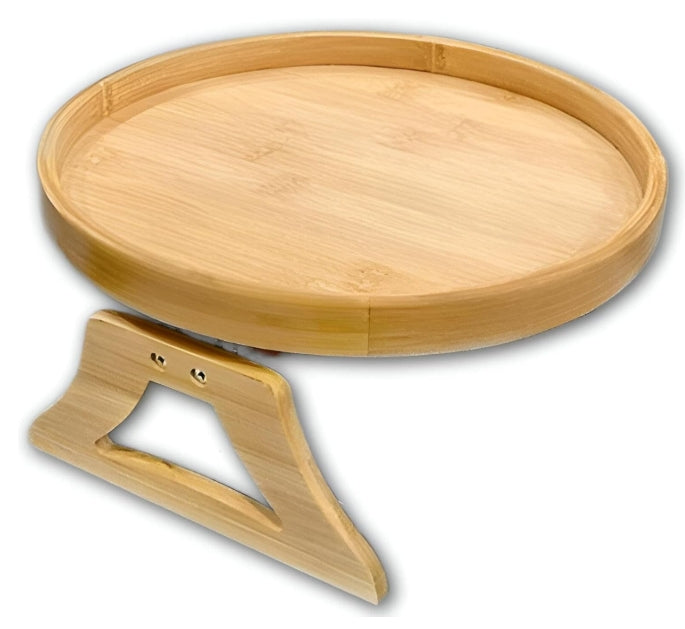 25cm Round Wooden Clip-On Foldable Sofa Arm Tray