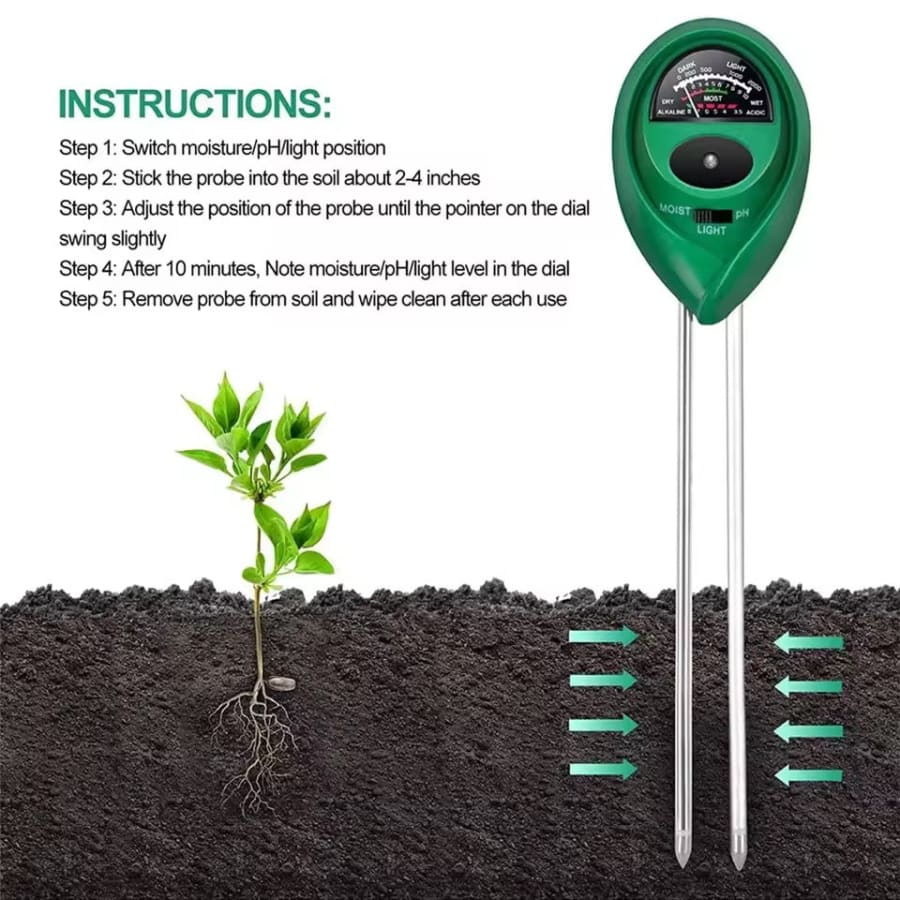 Soil Tester - pH, Moisture, Light Meter - 3 in 1