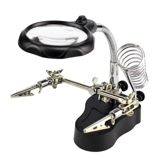 Soldering Iron Stand with Clamp, Magnifying Glass & Lights