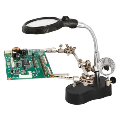 Soldering Iron Stand with Clamp, Magnifying Glass & Lights