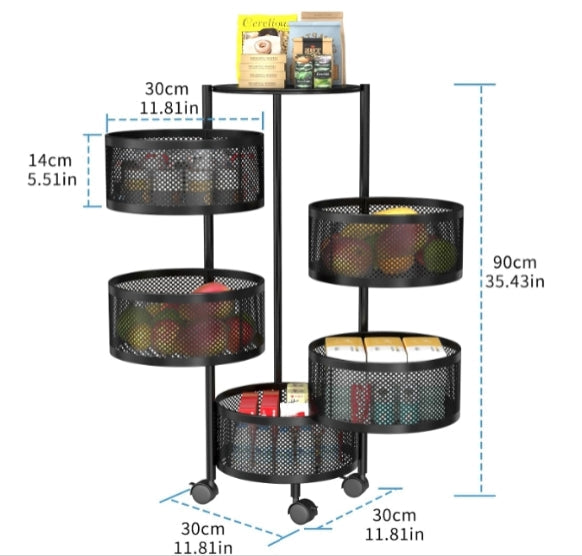 5-Tier Kitchen storage rack floor-standing removable round storage rack