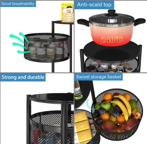 5-Tier Kitchen storage rack floor-standing removable round storage rack