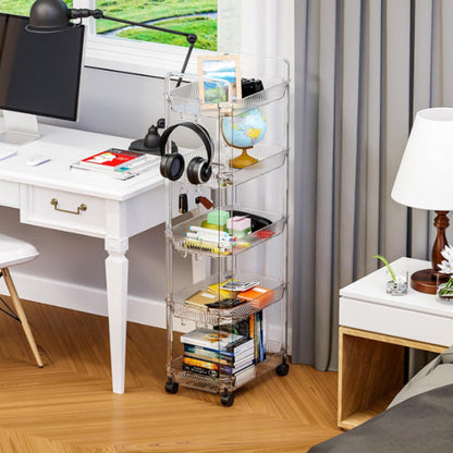 5 Tier Acrylic Clear Rolling Storage Cart on Wheels Rolling Utility carts Organization Cart