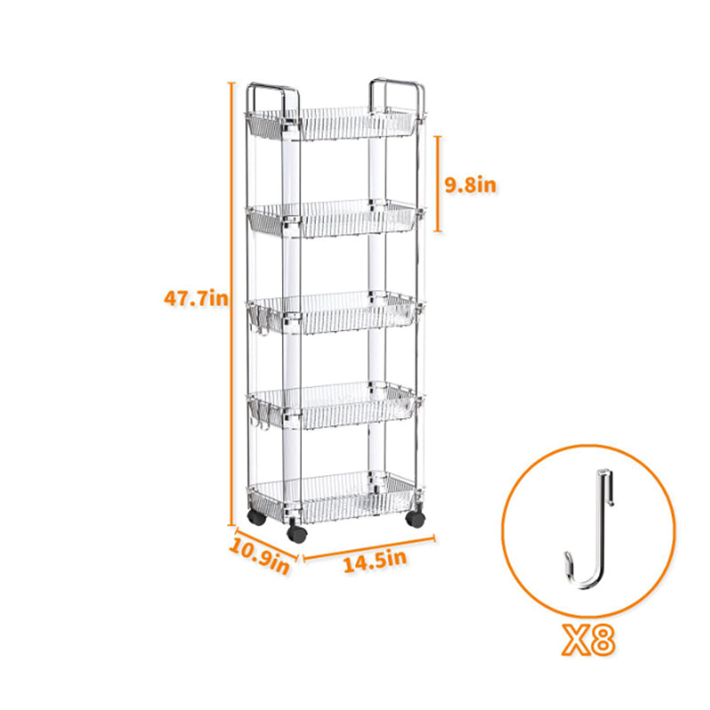 5 Tier Acrylic Clear Rolling Storage Cart on Wheels Rolling Utility carts Organization Cart