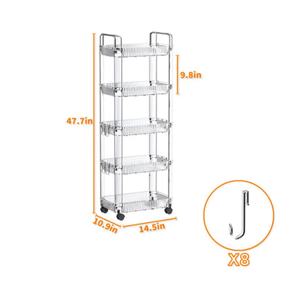 5 Tier Acrylic Clear Rolling Storage Cart on Wheels Rolling Utility carts Organization Cart