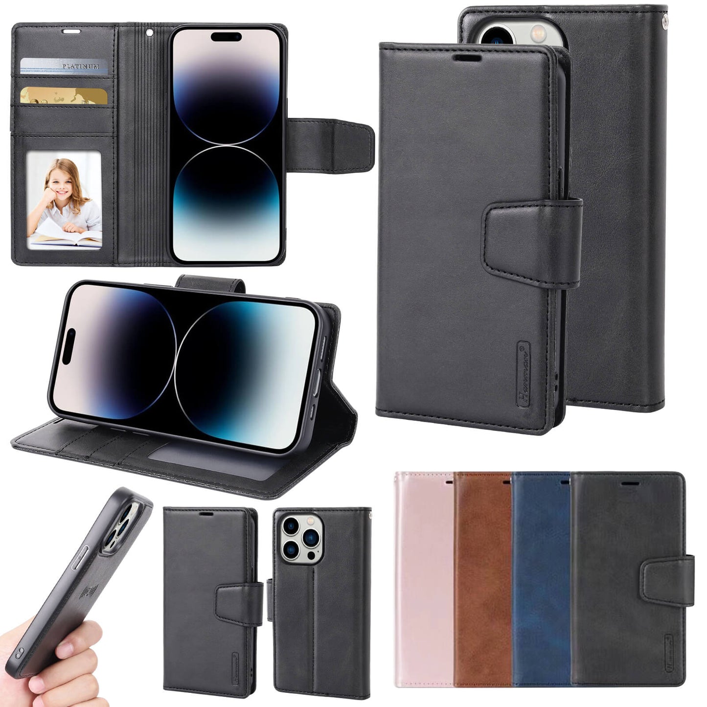 Hanman Miro Leather 2-in-1 Wallet Case with Magnetic Back Compatible with iPhone 15 Pro Max