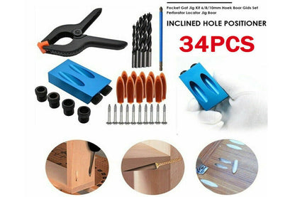 Pocket Hole Jig Kit Dowel Drill Joinery Kit 34PCS