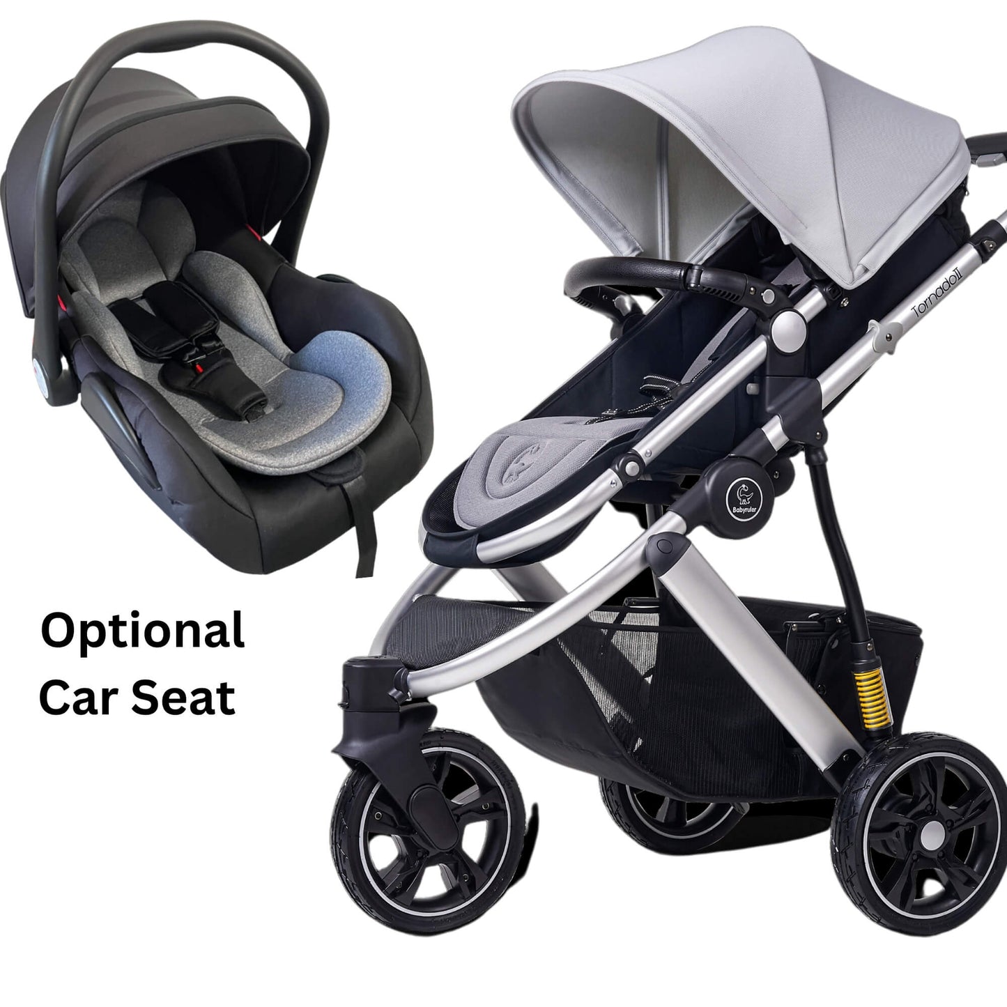 Three Wheels Baby Stroller with All Accessories-Preium Grey