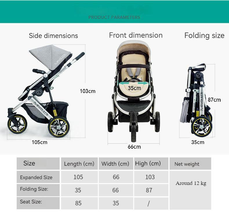 Three Wheels High Landscape Baby Stroller-Green (Promotion)