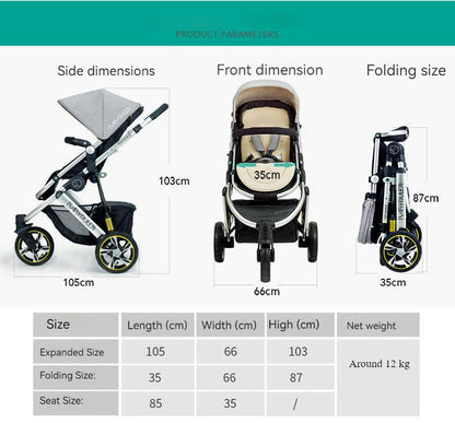 Three Wheels High Landscape Baby Stroller-Green (Promotion)