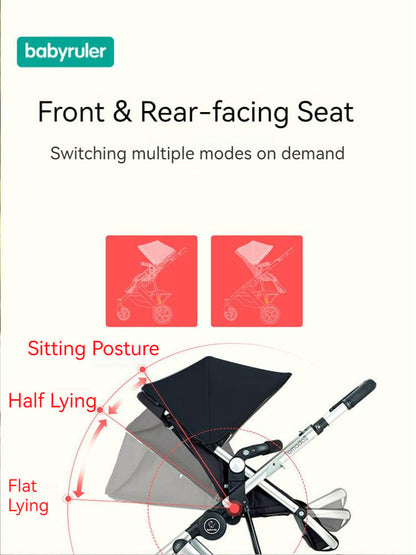 Three Wheels High Landscape Baby Stroller-Black